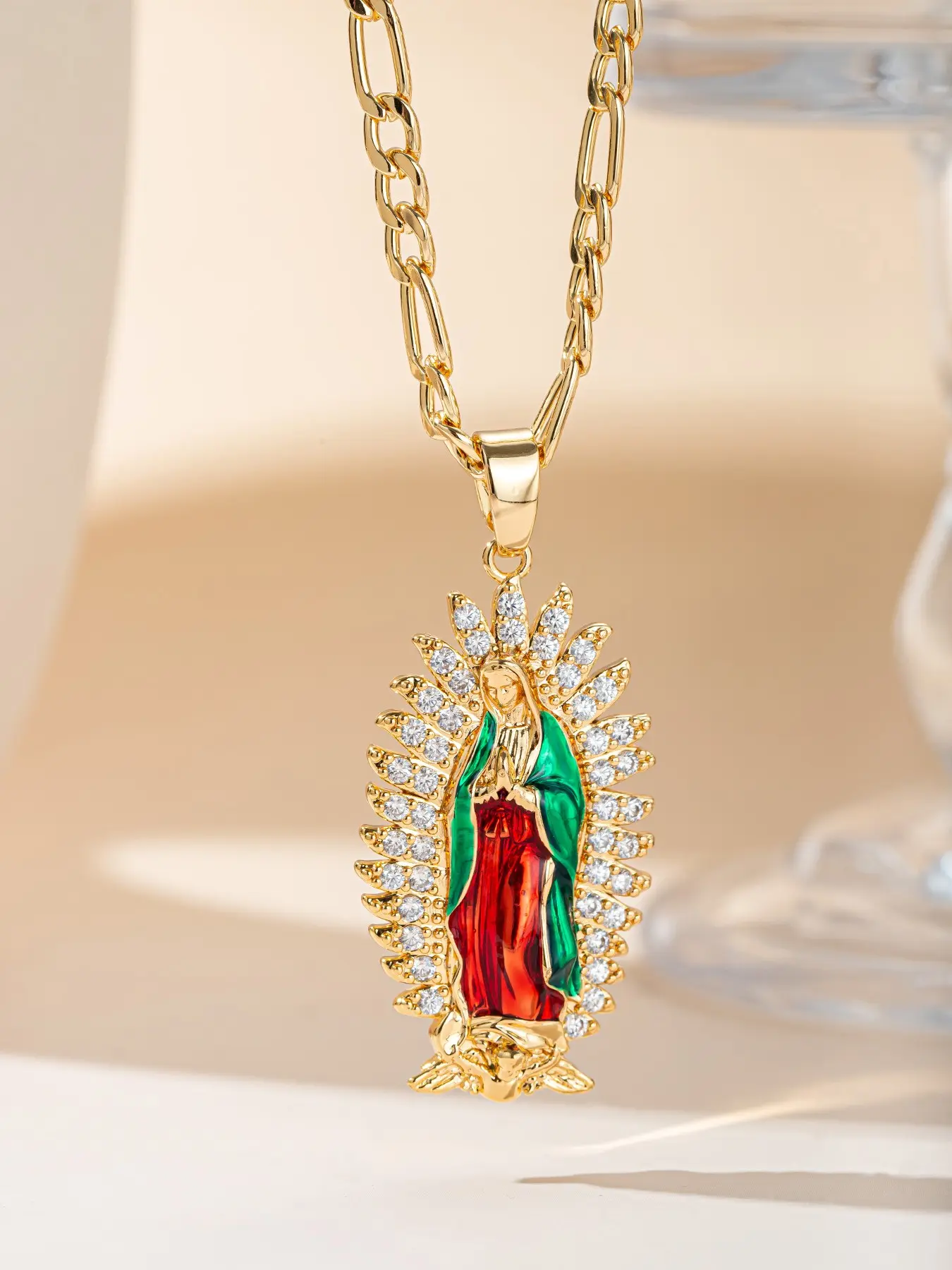 Elegant Virgin Mary 14K Gold Silver Pendant Religious Necklace with Cubic Zirconia, Religious Jewelry for Easter and Mother’s Day