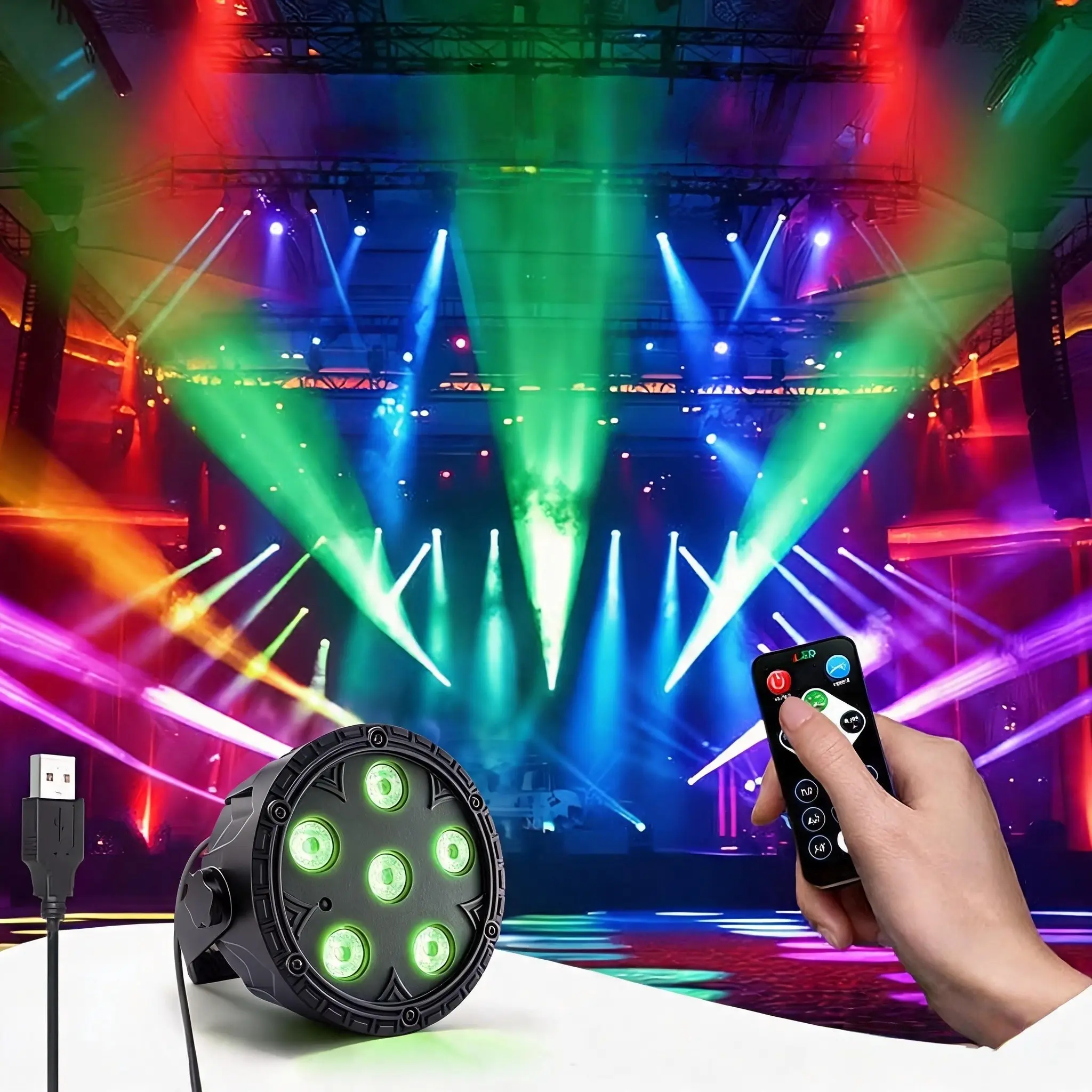 USB Mini Full Color Par Light, Led Rgb Light, Wireless Remote Control, 7 Vibrant Colors, Professional Dj Lighting, Ideal for Weddings, Churches, Clubs, Parties