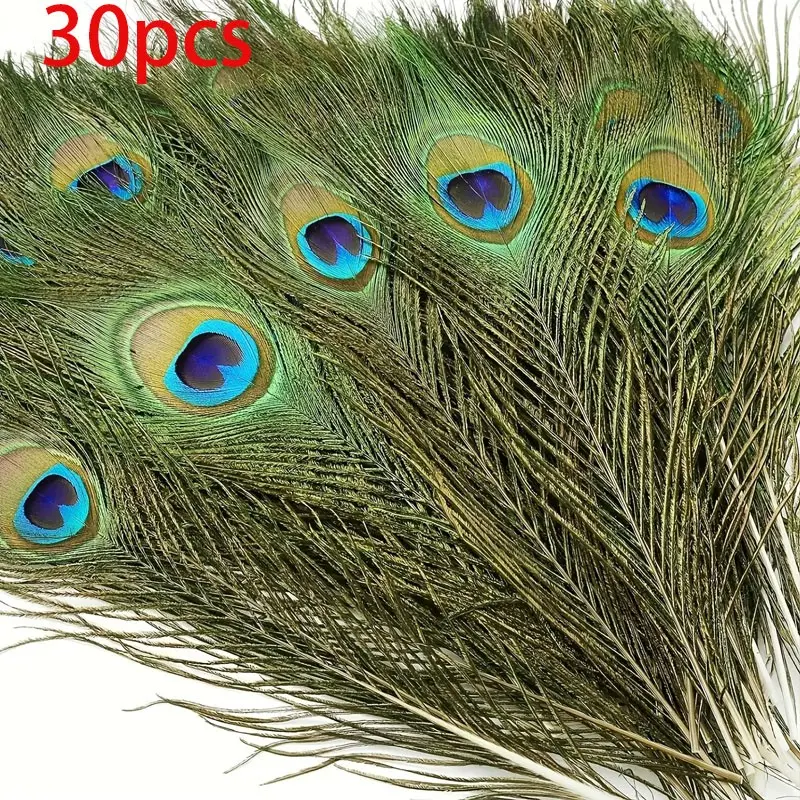 30pcs Artificial Peacock Feather Decorations, 10-12 Inches, Ideal for Vases, Weddings, Home Parties, Christmas, Holiday Crafts, Durable Material