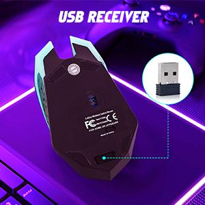 Wireless Gaming Mouse, Rechargeable Wireless Computer Mouse, 7-Color LED Light, Ergonomic Mouse with 6 Silent Click Buttons, 3 Adjustable 2400 DPI Wireless Mouse for Laptop,PC,Mac, Black
