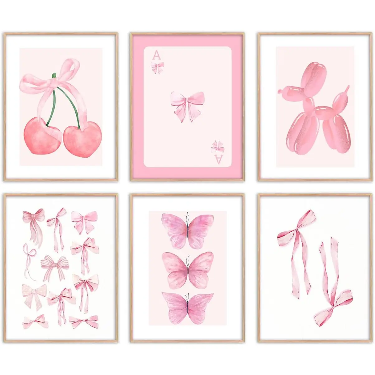 6PCS/Set Pink Room Decor, Pink Bows Wall Art for Girl Room Decor, Cute Coquette Wall Decor, Coquette Posters, Canvas Art And Prints For Walls, Coquette Bow Prints Room Decor for College Dorm Apartment Decor -UNFRAMED