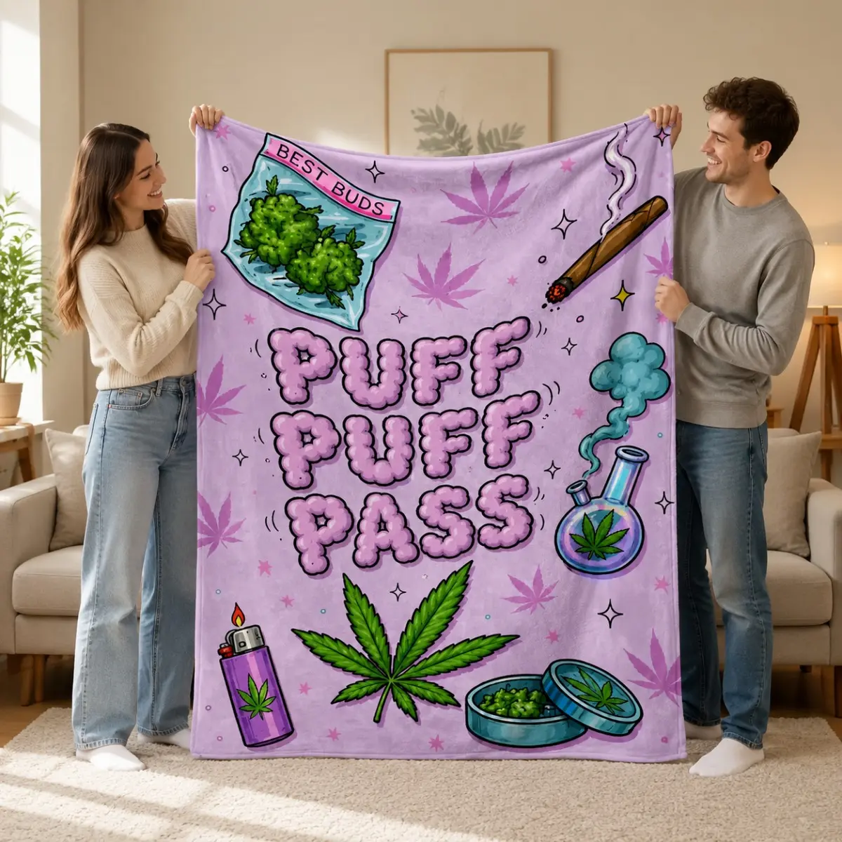 Puff Puff Pass Throw Blanket, Cannabis Leaf Flannel, Soft Cozy Stoner Decor, Ideal for Sofa Bed Couch, Perfect GiftPuff Puff Pass blanket, cannabis blanket, weed blanket, marijuana blanket, stoner blanket, pot leaf blanket, cannabis leaf throw blanket,