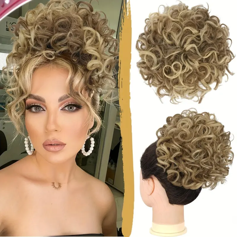 Messy Bun Short Curly Ponytail Extension - High-Temperature Synthetic Fiber Hairpiece with Elastic Drawstring, Loose Hair Bun for Women, Natural Look for Thinning Hair, 80g, Easy to Style, Adds Volume & Texture, Perfect for Everyday or Special Occasions