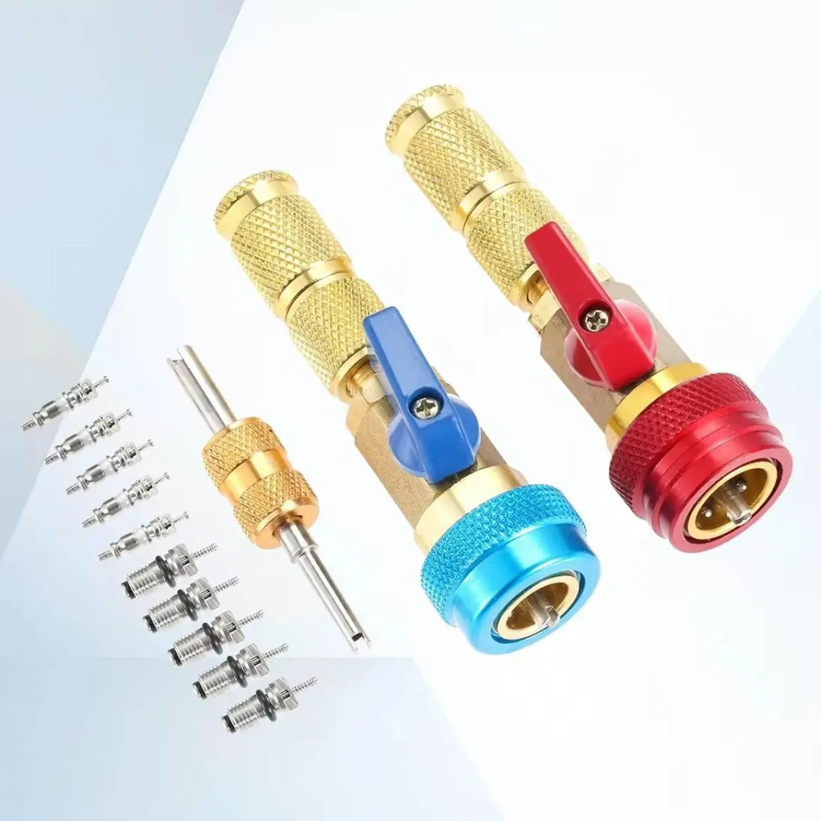 R134A Valve Core Remover Installer, High Low Pressure AC Valve Core Tool Kit for R134A HVAC Refrigerant System