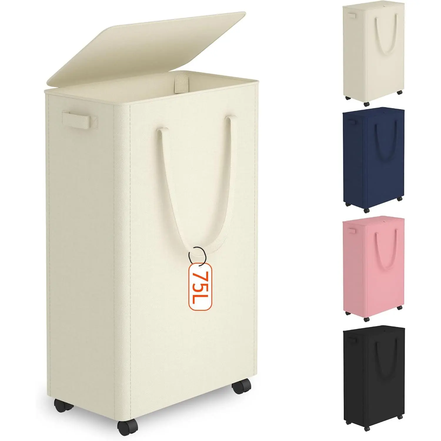 Slim Laundry Hamper with Wheels,20 Gal (75L) Rolling Laundry Basket with lid and wheels Clothes Hamper Foldable Tall Dirty Clothes Basket Sturdy Collapsible Clothes Hamper for Dorm,Laundry Room
