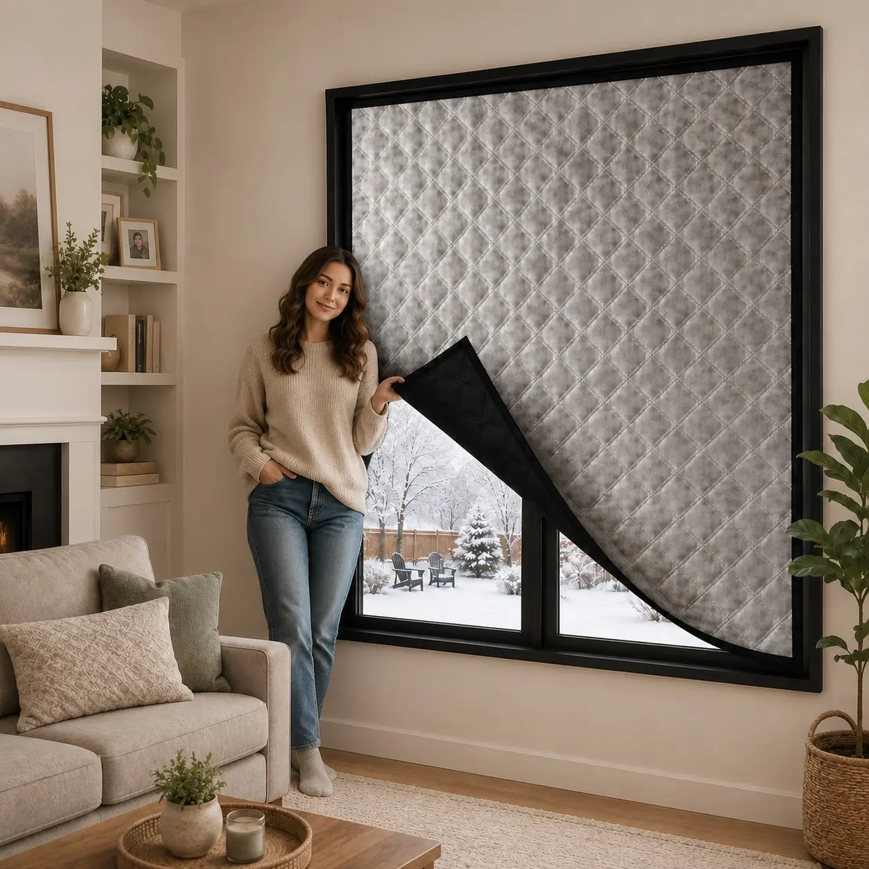 Winter Windproof Insulated Bedroom Curtain, No-Drill Thickened Sealed Curtains, Anti-Cold Windproof Warm Curtains, Home Decoration
