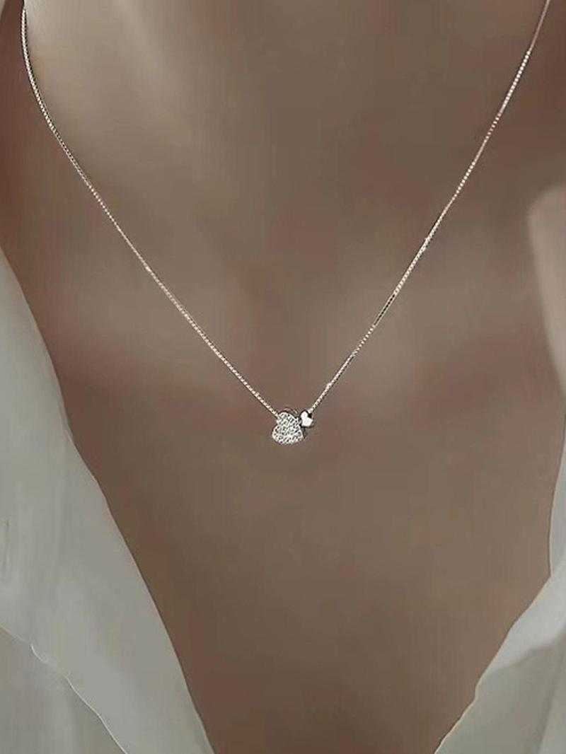 Heart Shaped Pendant Necklace for Women, Dainty Heart Zirconia, Fashion Jewelry for Party, Daily Clothing Decor, Trendy All-match & Exquisite Jewelry for Birthday Gift