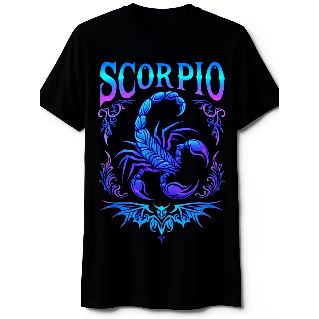 Men's T-Shirt with Scorpion Zodiac Sign Symbol and Horoscope, Scorpio T-Shirt 8, Retro Casual Short-Sleeved T-Shirt with Round Neck and Printed Pattern, Suitable for Daily Commuting and Outdoor Activities, Machine Washable.