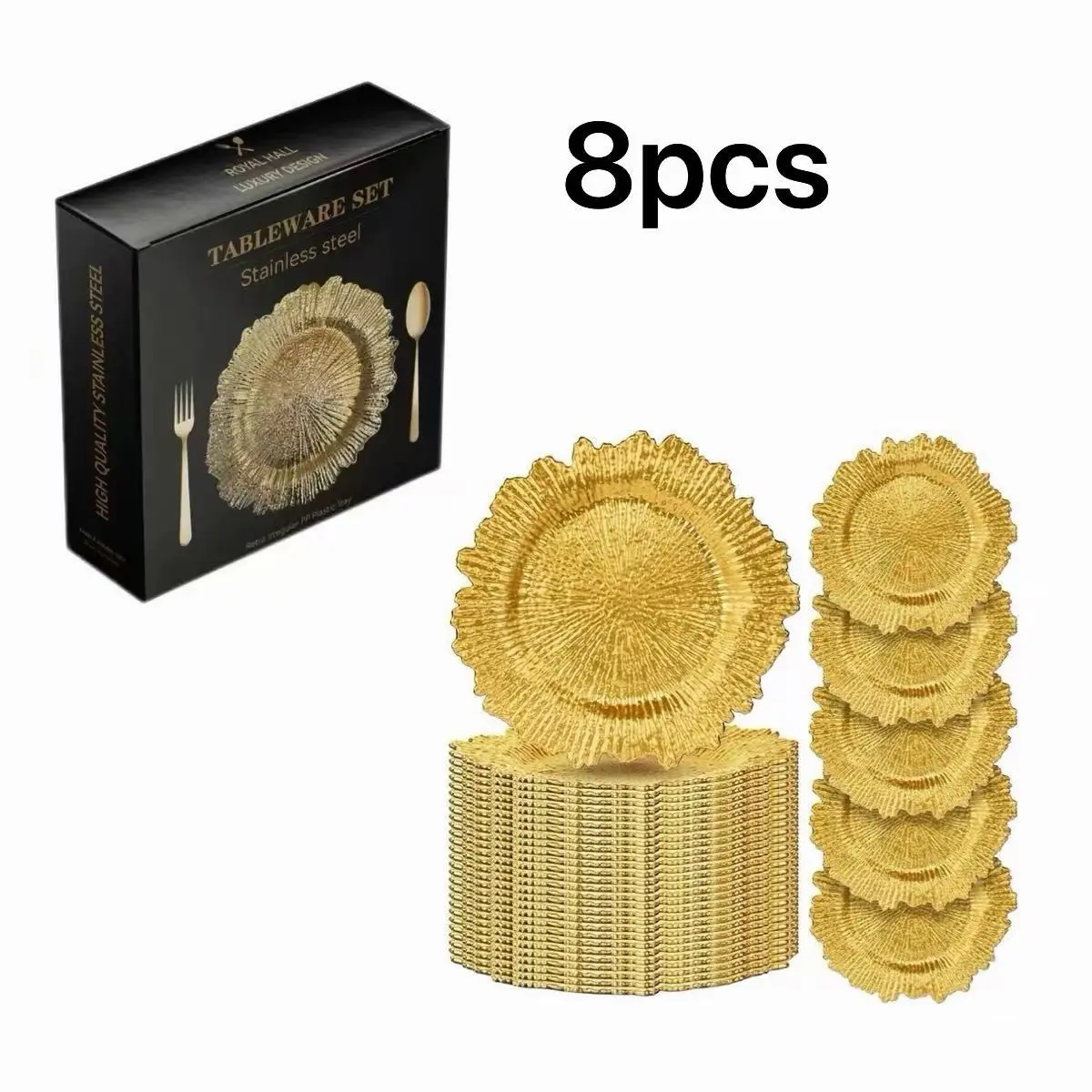 4/6/8/10 Piece Charger Plates Set, American Irregular Reishi Plastic Dinnerware, Wedding Party Platters, Home Living Room Fruit Display, Utensil Arrangement, Plastic Dinnerware Sets