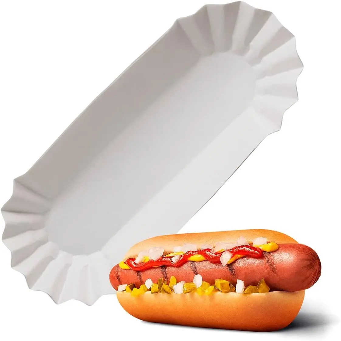 50 count 8 Inch Paper Hot  Trays Disposable for Party & BBQ -  Resistant Heavy Duty Fluted  , Microwave Safe Hot  Holders for Nachos, Fries,  , Tailgates, Concession Stand