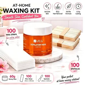 Viilife Natural Honey Wax Kit, 100 Wax Strips & 100 Plastic Scrapers, Gentle Hair Removal for Sensitive Skin, Home Use for Face, Armpits, Legs, Bikini Area