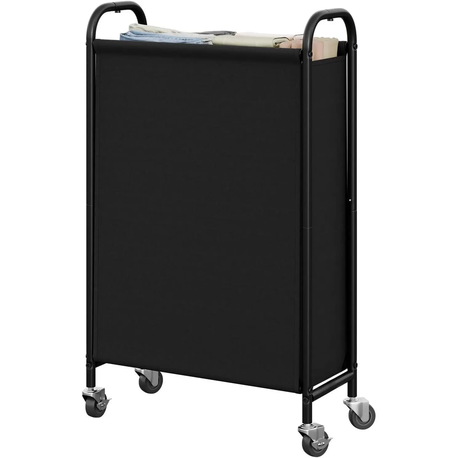 80L Laundry Hamper, Slim Laundry Basket with Wheels and Handles, Durable and Sturdy Rolling Laundry Cart for Laundry, Corners, Closet, Bedroom, Black