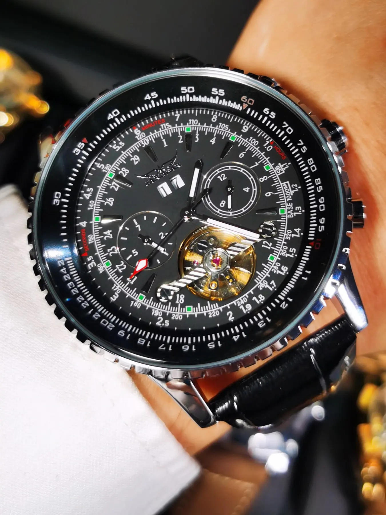 1pc Fashion Sports Automatic Mechanical Watch Date Display Top Brand Leather Strap Business Tourbillon Skeleton Mens Watches Casual Wristwatches Fashion Analog Watch