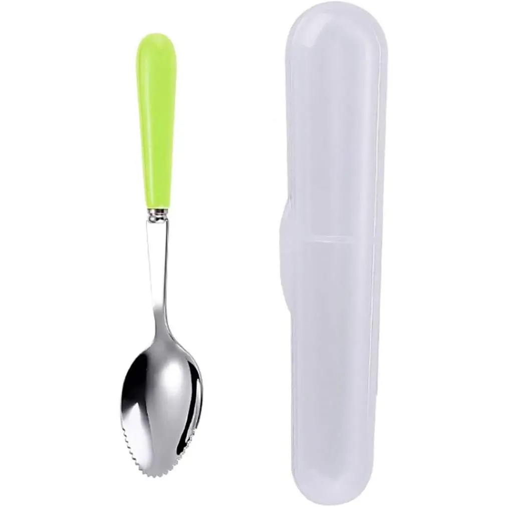 Grapefruit Spoons with Round Serrated Edges for Citrus  Fruit and Dessert, Ceramic Handle Stainless Steel Dessert Spoons with Storage Box (Green)