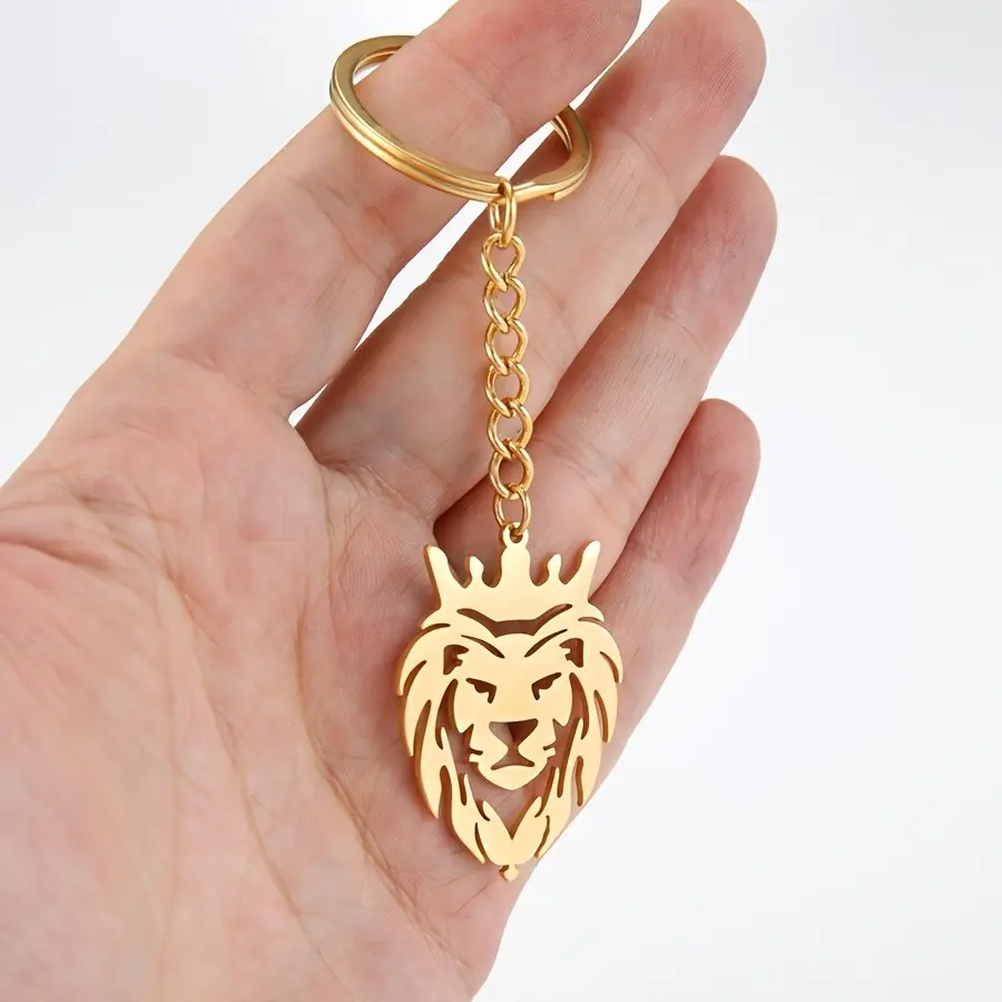 1pc European And American Style Trendy Fashion Design Domineering Hollow Lion Head Pendant Metal Keychain Bag Pendant Additions