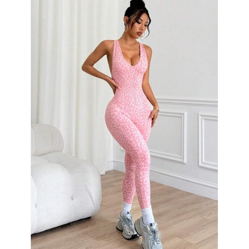 Women's Leopard Yoga Jumpsuit  Sexy Cropped Romper for Pilates  Gym