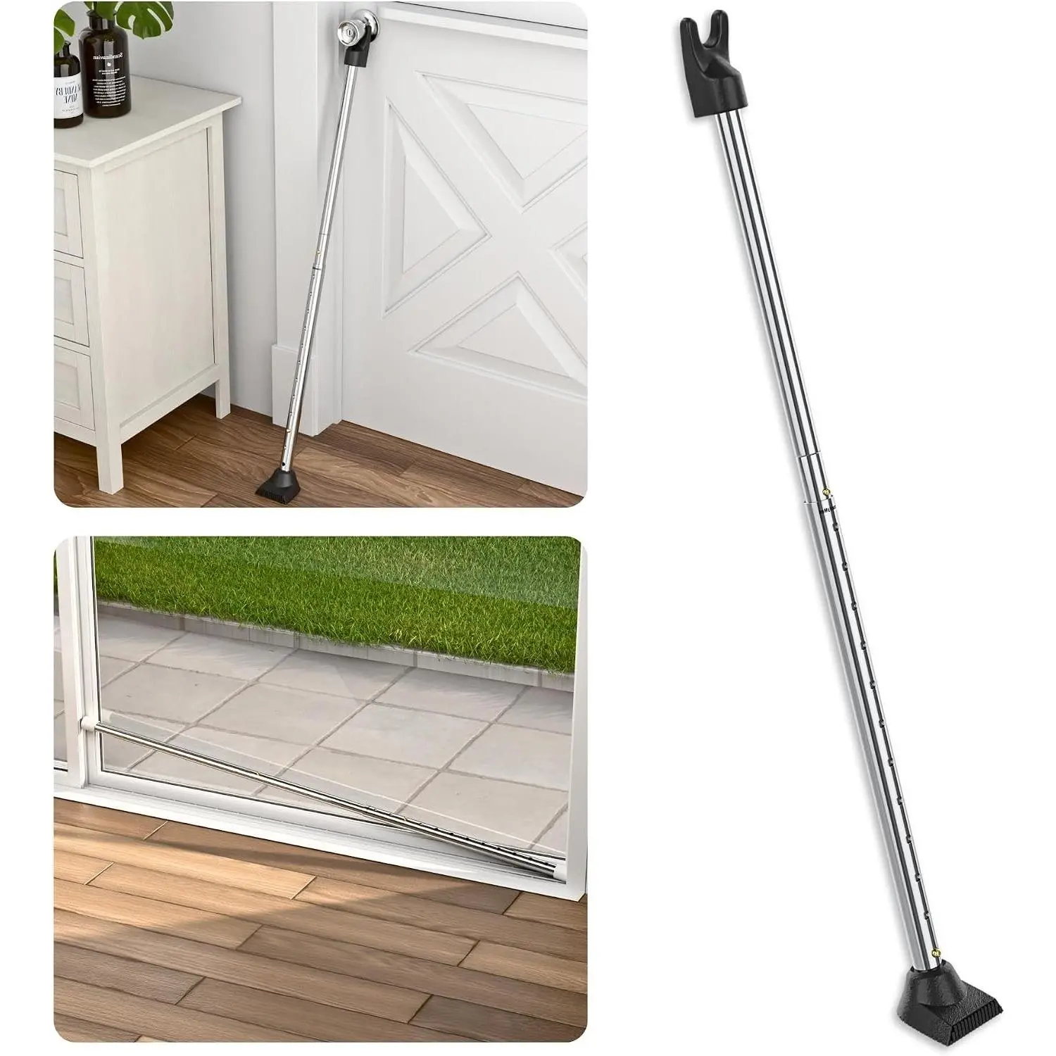 3-in-1 Door Security Bar, Door Stopper & Barricade – Heavy Duty Adjustable Iron Security Lock Bar for Home Defense, Apartment & Travel Safety (1 Pack - Chrome)Gift
