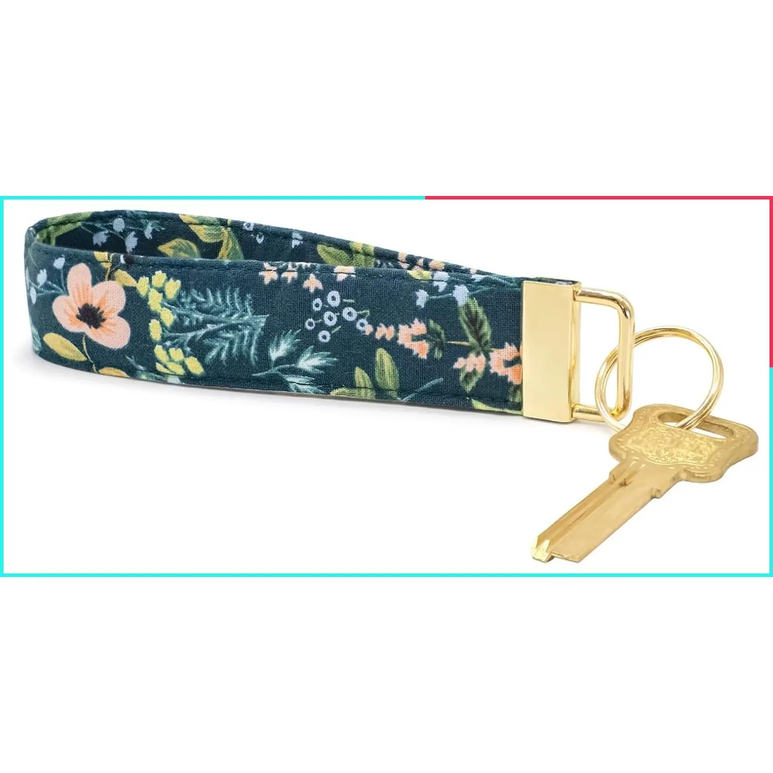 Womens Thick Cotton Floral Wristlet Keychain, Soft Fabric Wrist Strap with Metal Clasp, Boho Key Fob Lanyard for Car Key, Wallet, Bag Charm