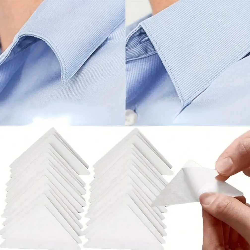 50pcs Disposable Shirt Collar Stiffener Pads, Self-Adhesive Collar Support, Easy-To-Use Collar Straighteners, Perfect for Formal Wear