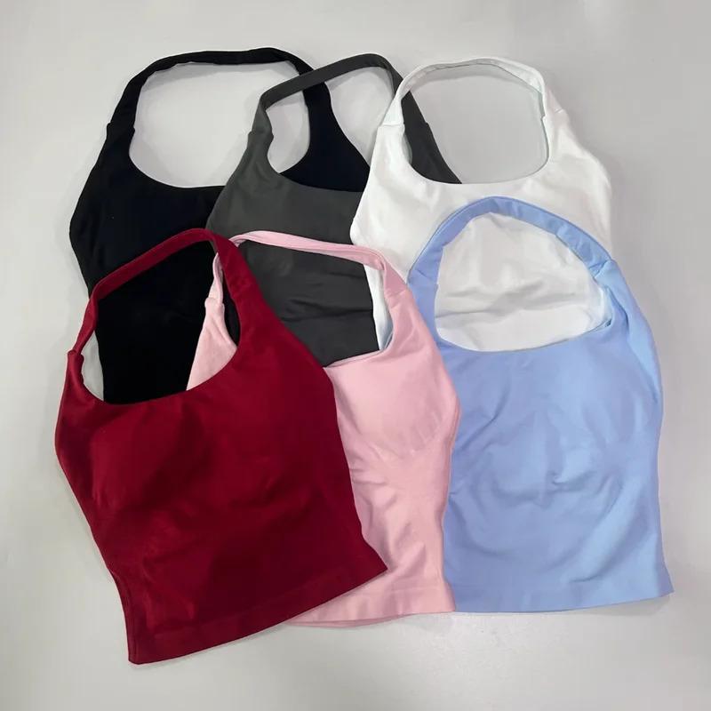2pcs Gym Set Women Halter Tops High Waist Scrunch Seamless Shorts Fitness Clothes Activewear Workout Set Outfits Gym Suit