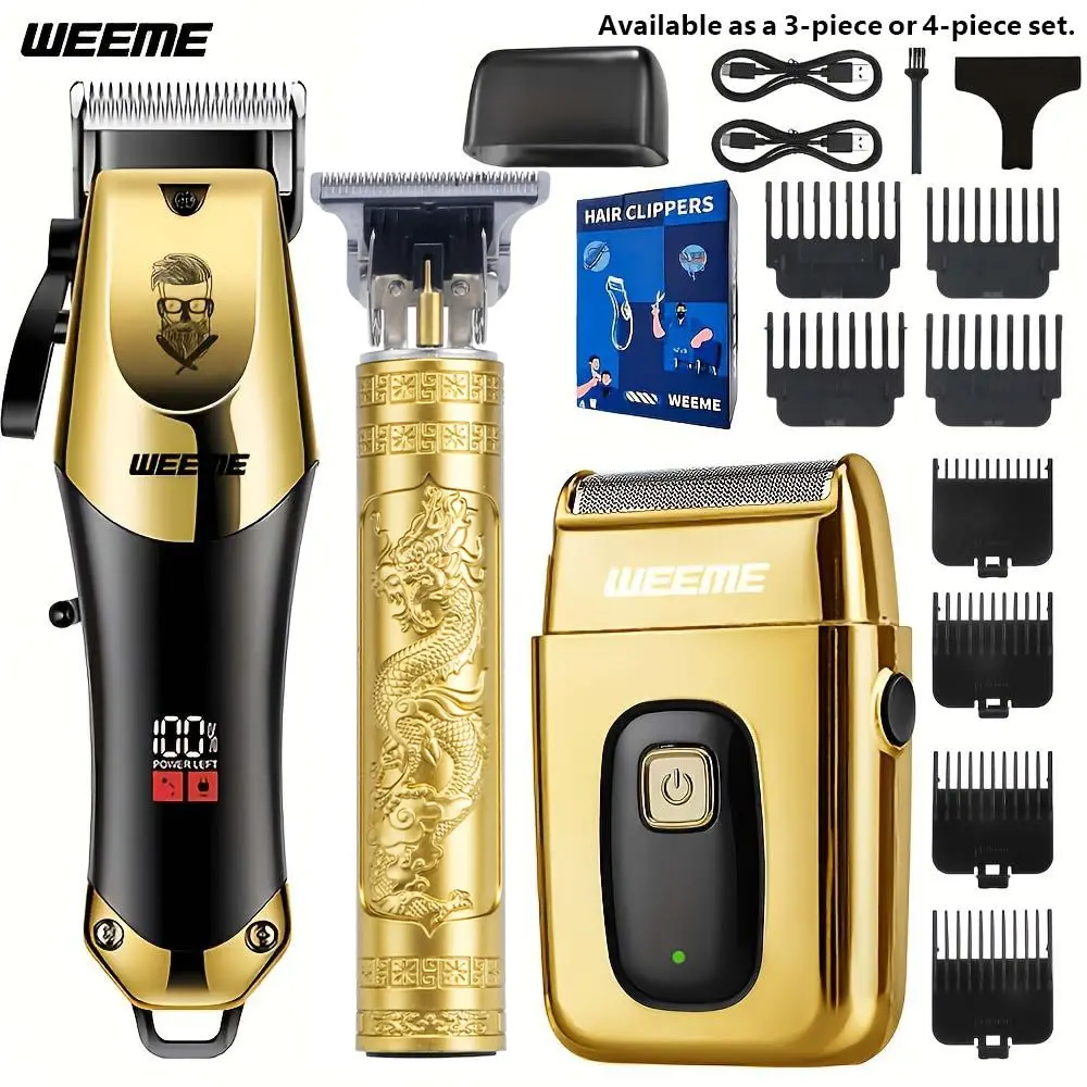 Professional Men's Hair Trimmer Shaver Set, Haircut Trimmer Kit, USB Rechargeable Portable Cordless Barber Clipper & Electric Razor, Gift Set