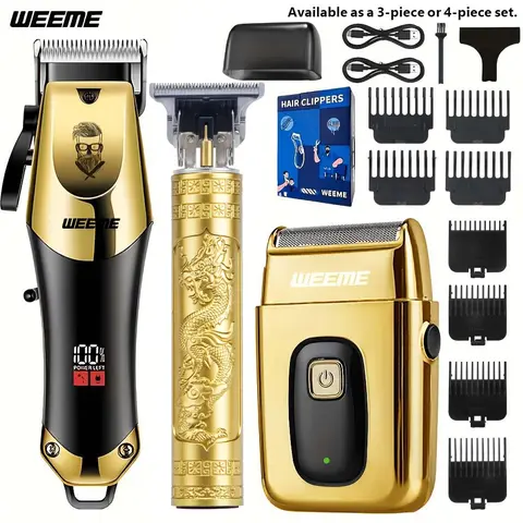 Professional Men's Hair Trimmer Shaver Set, Haircut Trimmer Kit, USB Rechargeable Portable Cordless Barber Clipper & Electric Razor, Portable Barber Equipment, Gift Set