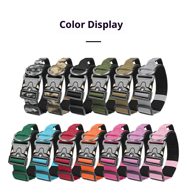 Tactical Dog Collar Heavy Duty K9 Training Collar with Control Handle and Metal Buckle for Medium Large Dogs