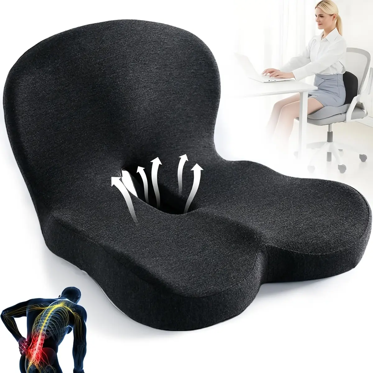 Single Pack Car Cushion Lumbar Support, Cost-Effective Ergonomic Memory Foam Vehicle Backrest Pad Combo, Space-Saving Non-Slip Seat Padding for Truck Fleet Driving, Supportive Seat Pad, Driver Seat Cushion