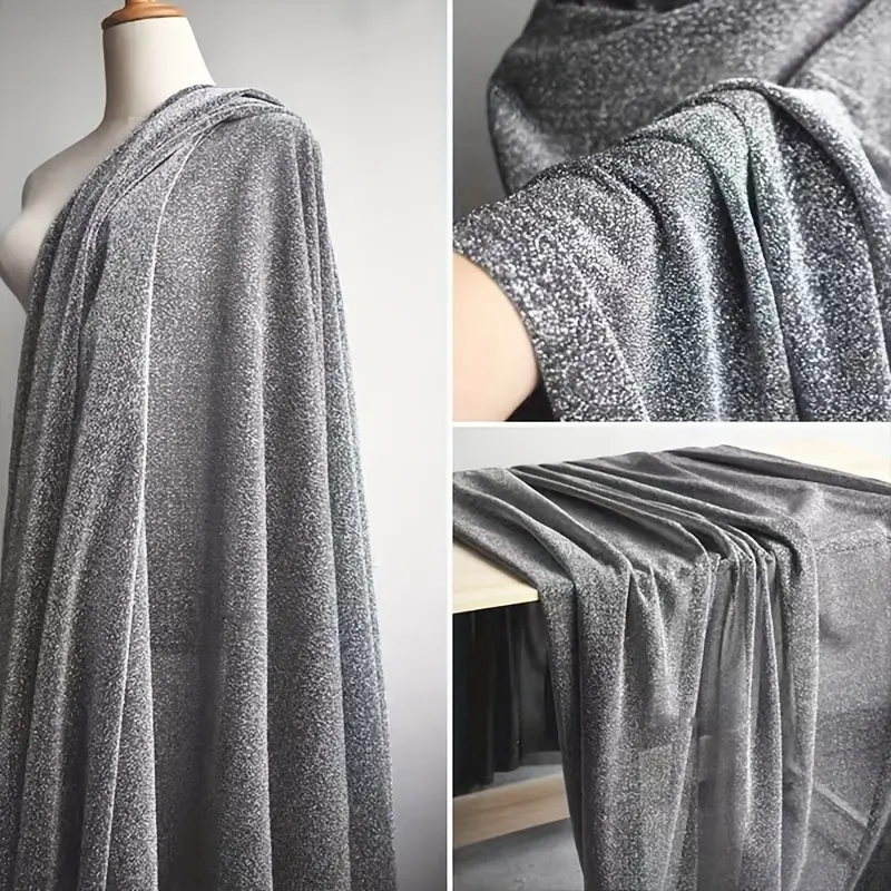 Gray Heather Sparkle Knit Fabric by the Yard — soft, grainy, speckled cloth for evening dresses, DIY sewing garments, and home decor