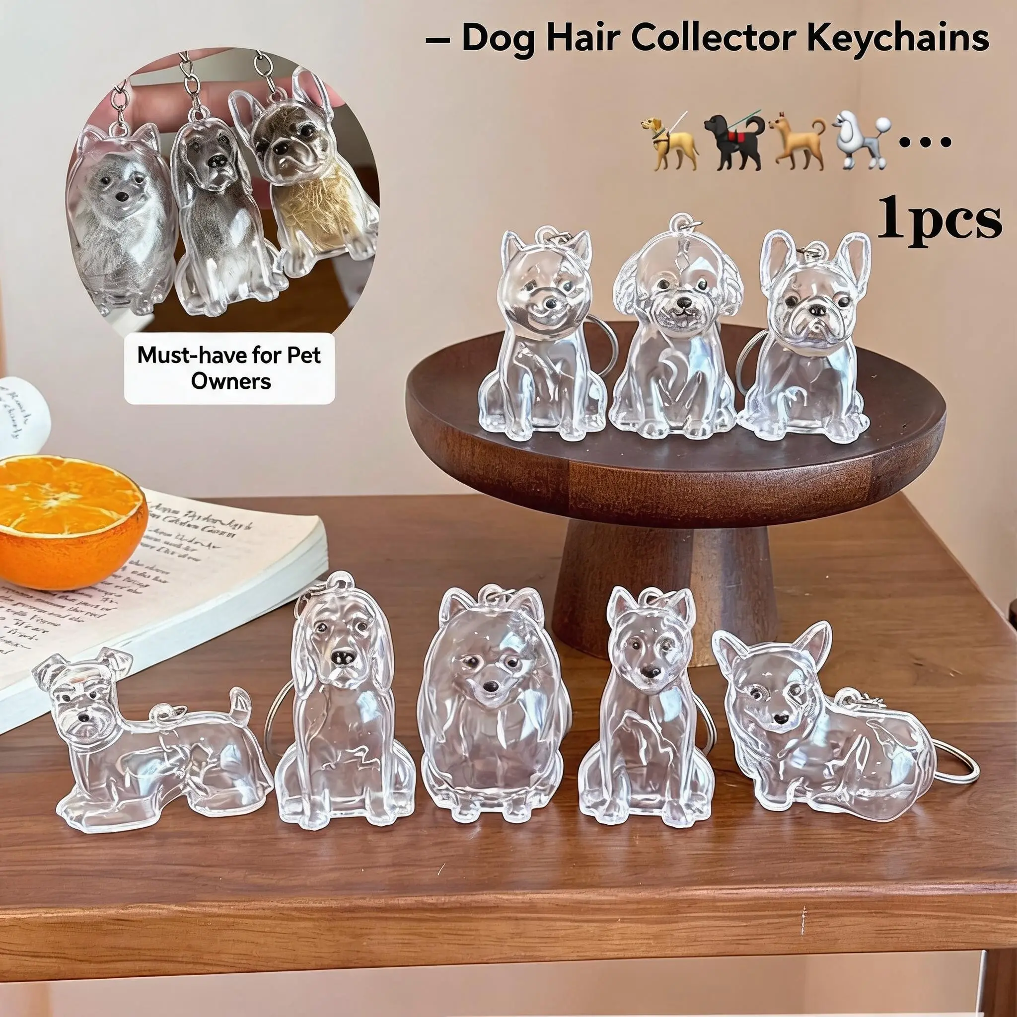 Pet Hair Clipper, Cute Dog Hair Transparent Storage Box, Cat and Dog Shape Creative Keychain, Pet Accessories, Stylish Design