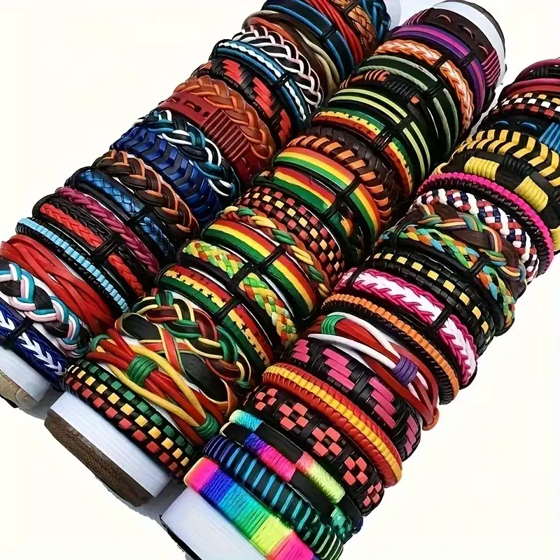 20Pcs Antique Style PU Leather Bracelets, Mixed Colors Set of Cuff Wristbands, Best Gift for Fashion Party Jewelry