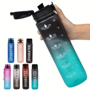 [Water Bottle] Inspiration Water Bottle, 32 Ounces (Approximately 1000 Milliliters), With Time Markers Drinking Schedule - Wide Mouth, Leak-Proof, And Includes A Carrying Strap (1 Bottle)