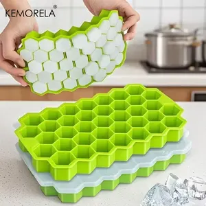 Kemorela Thick Honeycomb Ice Cube Mold with Lid, 37 Holes, Ideal for Holiday Drinks, Desserts, Refrigerator Ice Storage