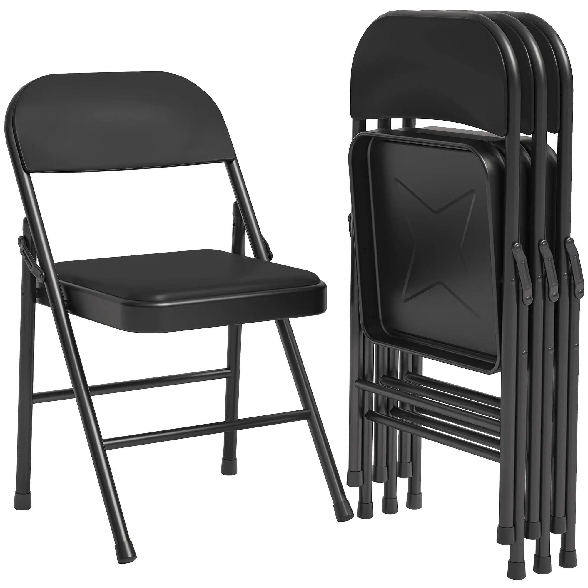 Set of 6 Folding Dining Chairs with Padded Seat & Back, Stackable Steel Chairs for Kitchen, Office, Events, Indoor & Outdoor Use, Only Chiars