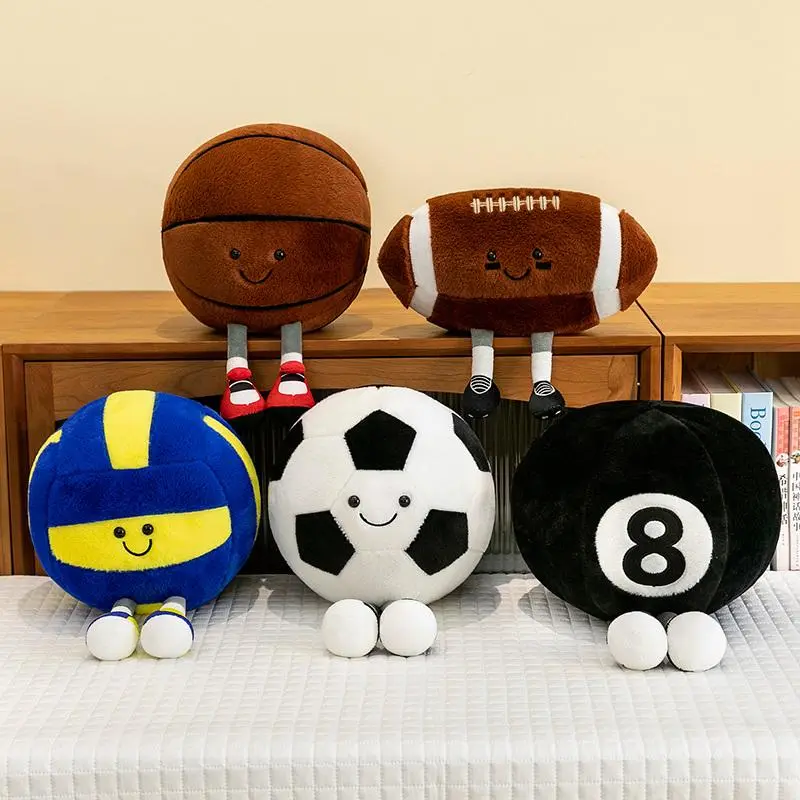 20/25CM Creative New Football, Basketball, Volleyball, Black 8 Ball, Rugby Plush Toys Realistic Sports Stuffed Dolls Nice Gifts