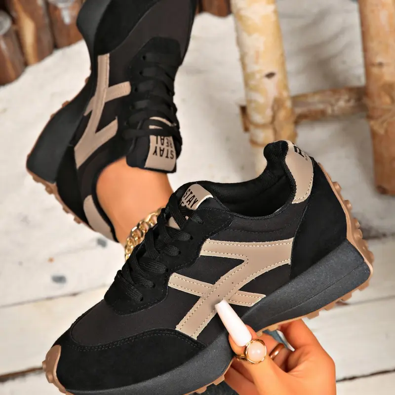 Comfortable Retro Striped Thick Sole Sneakers, Lowtop Casual Sneakers, Neutral Rubber Sole Lightweight Vintage Casual Walking Training Shoes