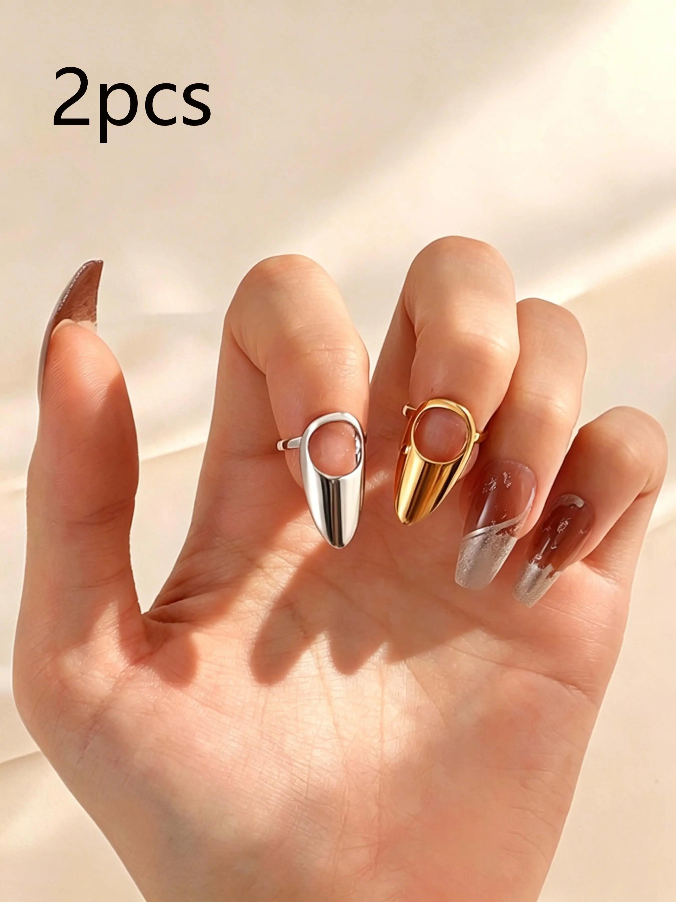 2Pcs Gold & Silver Alloy Nail Covers European American INS Style Fingertip Decor for Party Nails Nail Decoration