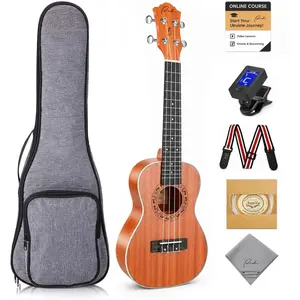 23 Inch Concert Ukulele Kit for Beginners Adults, Sapele  Hawaiian Ukelele with Arched  for Richer Sound, Includes 12  Lessons, Gig Bag, Tuner, Strap, Aquila Strings
