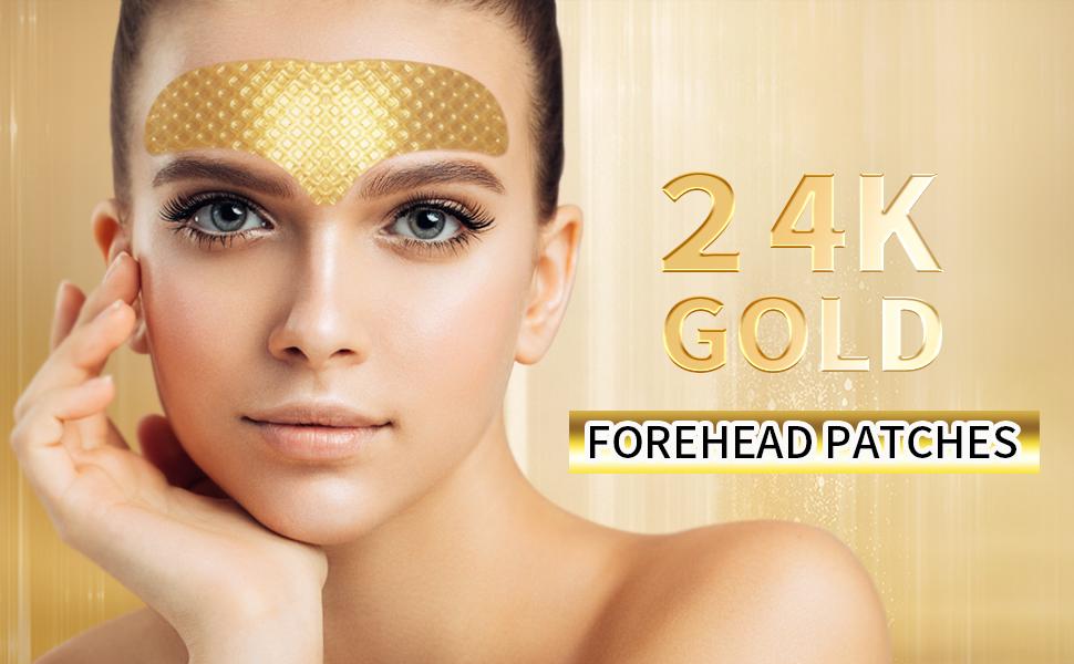 24K Gold Forehead Anti-Wrinkle Patch-15 PCS, Collagen Forehead Lines Mask Forehead Frown Wrinkles Pads T-Zone Patches Smooth Forehead Strips Moisturizing