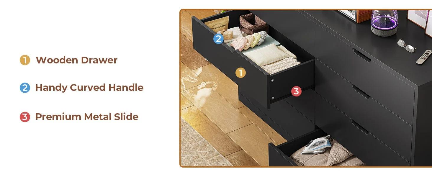 Sikaic 8 Drawers Dresser with Large Capacity Black Storage Cabinet Chest Storage Design Furniture