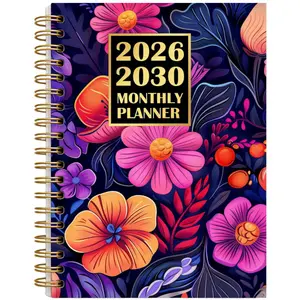 2026-2030 Monthly Planner/Calendar - January 2026 to December 2030, 5-Year Monthly Planner, Purple Floral Themed Cover Notebook, Yearly Calendar Planning, Monthly Tabs, 60-Month Calendar, 5.5 x 8.3 inches, Thick Paper, Elastic Cover, Durable Double Wire S