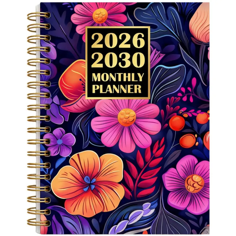2026-2030 Monthly Planner/Calendar - January 2026 to December 2030, 5-Year Monthly Planner, Purple Floral Themed Cover Notebook, Yearly Calendar Planning, Monthly Tabs, 60-Month Calendar, 5.5 x 8.3 inches, Thick Paper, Elastic Cover, Durable Double Wire S