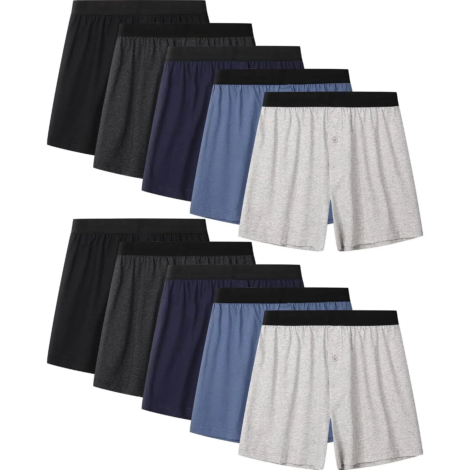 Mens Boxer Shorts 100% Cotton Boxers Underwear Soft Knit Boxers for Men Tag-free Boxers with Button Fly 6/10 Pack