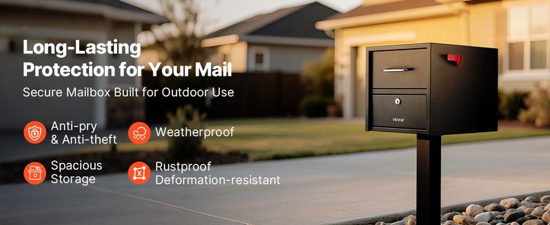 VEVOR Post Mount Mailbox, Anti-Pry & Anti-Theft Mailboxes for Outside, Heavy Duty Lockable Mail Box with Magnetic Door, Weather-Resistant Metal Post Box for House Outside 21.06 x 10.63 x 11.22 in