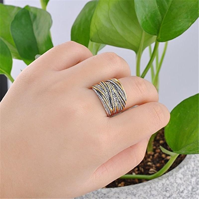 Vintage Two-Tone Twisted Texture Ring for Men & Women | Unisex Retro Statement Band