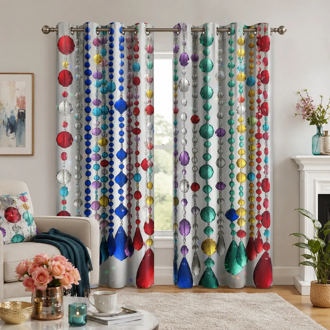 42x84 in Single Panel Rod Pocket Curtain - Beaded Texture Colorful Semi-Sheer Polyester Drape, Lightweight, Fade-Resistant, Durable, Dustproof, Machine-Washable for Indoor Home Decor