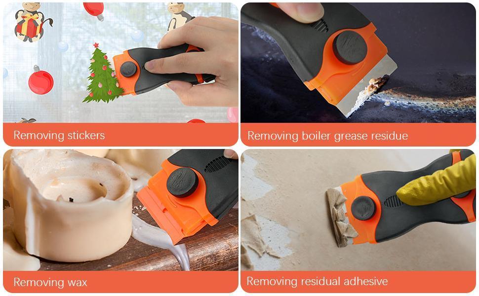 Razor Blade Scraper Tool, Cleaning Razor Scraper for Glass, Glass Top Stove Scraper for Oven Door, Razor Scraper Gift for Women, 2-in-1 Scraper Tool Set with 20Pcs Razor Blades for Removing Window Labels  Decals, Stickers, Caulk, Adhesive Removal