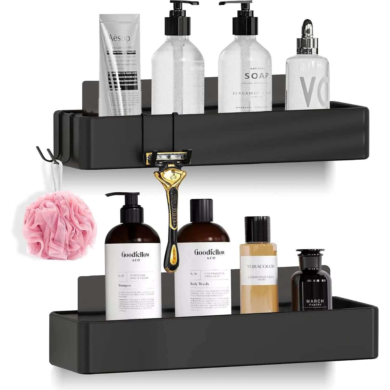 Bathroom Organizer 2 Pack, Shower Caddy Wall Mounted Adhesive, No Drill Bathroom Shelf, Holds Up to 5 lbs, Rustproof Storage Organizer for Shower, Kitchen & Home.