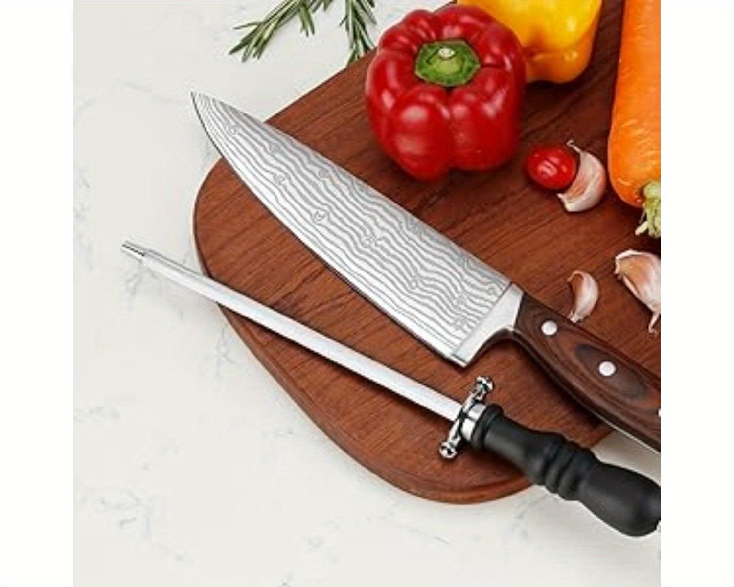 8-inch & 12-inch Honing Steel, Professional Carbon Sharpening Steel, 2 PCS Honing Rod/ Knife Steel, Kitchen Knives Honing Rod, Non-slip Handle, Kitchen Knife Sharpener Rod Repair Knife Edge