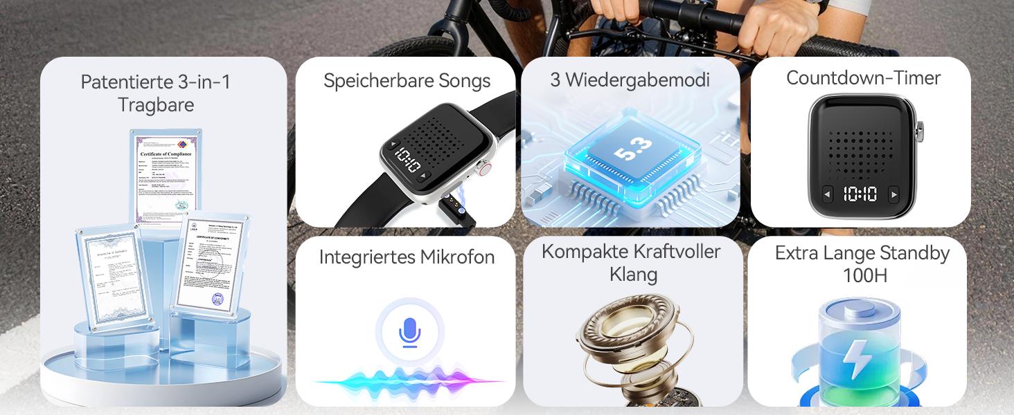 OHLPRO Wearable Bluetooth Speaker, Small, Portable Bracelet & Magnetic Clip-On Wireless Speaker Mini, Stereo HD Sound, Bluetooth 5.3 Hands-Free Function with Time Display, Ideal for Travel Sports